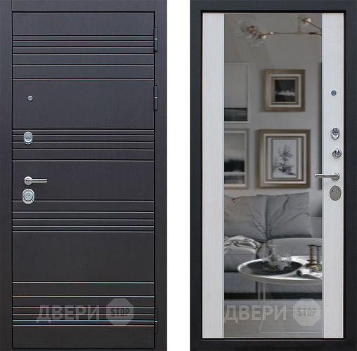 Входная металлическая Дверь АСД Дуэт с зеркалом Лиственница белая