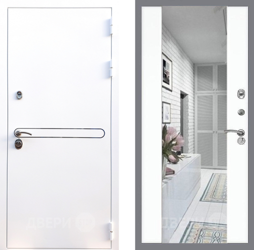 Входная металлическая Дверь Стоп Лайн Вайт Зеркало СБ-16 Силк Сноу