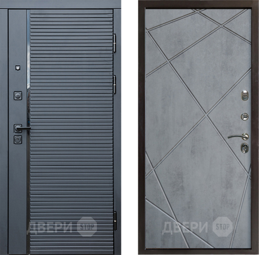 Входная металлическая Дверь Престиж Черная Линия Лучи Бетон темный