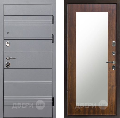 Входная металлическая Дверь Престиж Линия Грэй Зеркло Пастораль Дуб