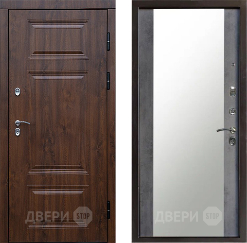 Входная металлическая Дверь Престиж TERMO с терморазрывом Премиум Орех Зеркало Бетон темный